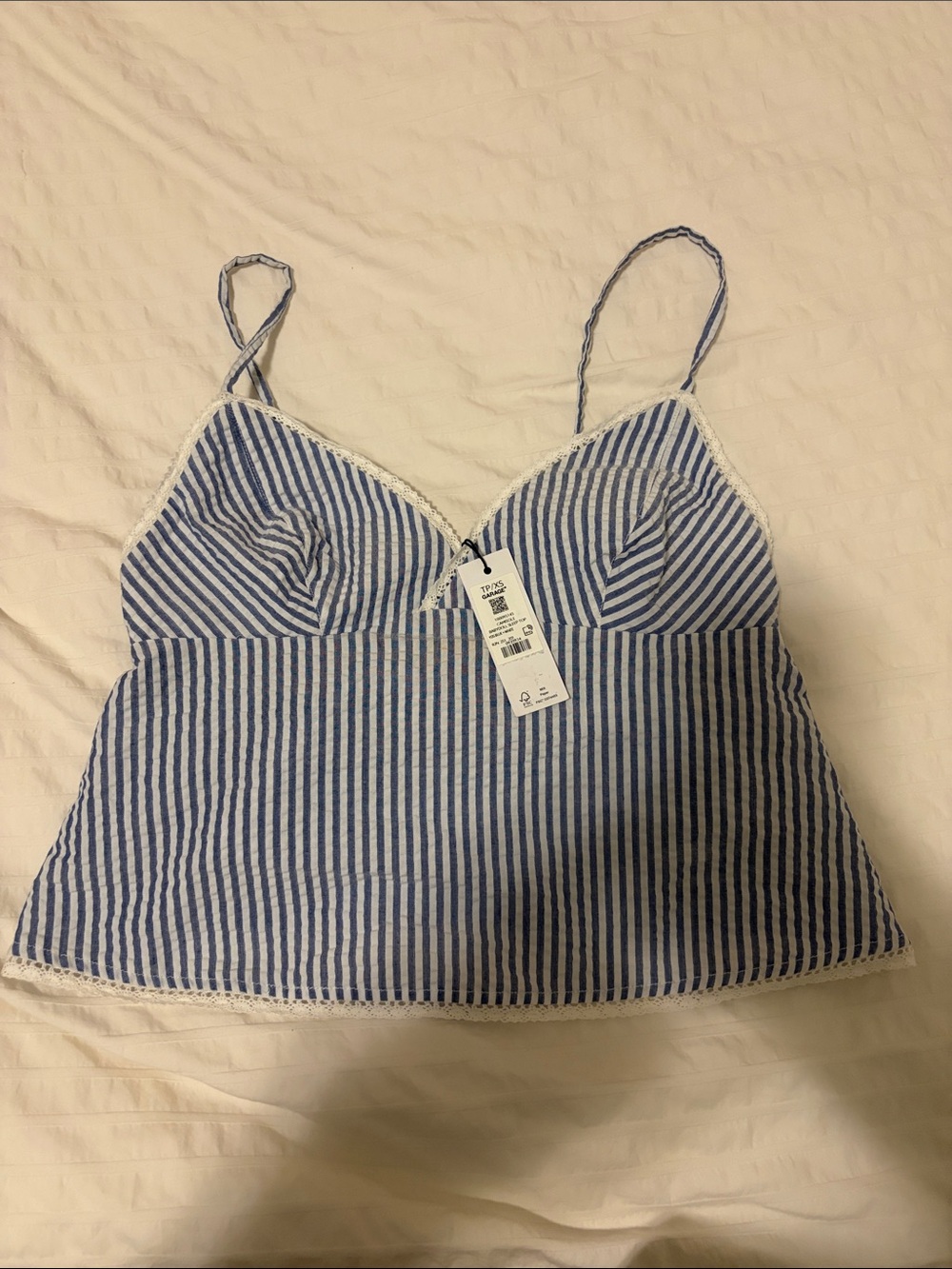 Garage Blue & White Striped Lace-Trim Cami